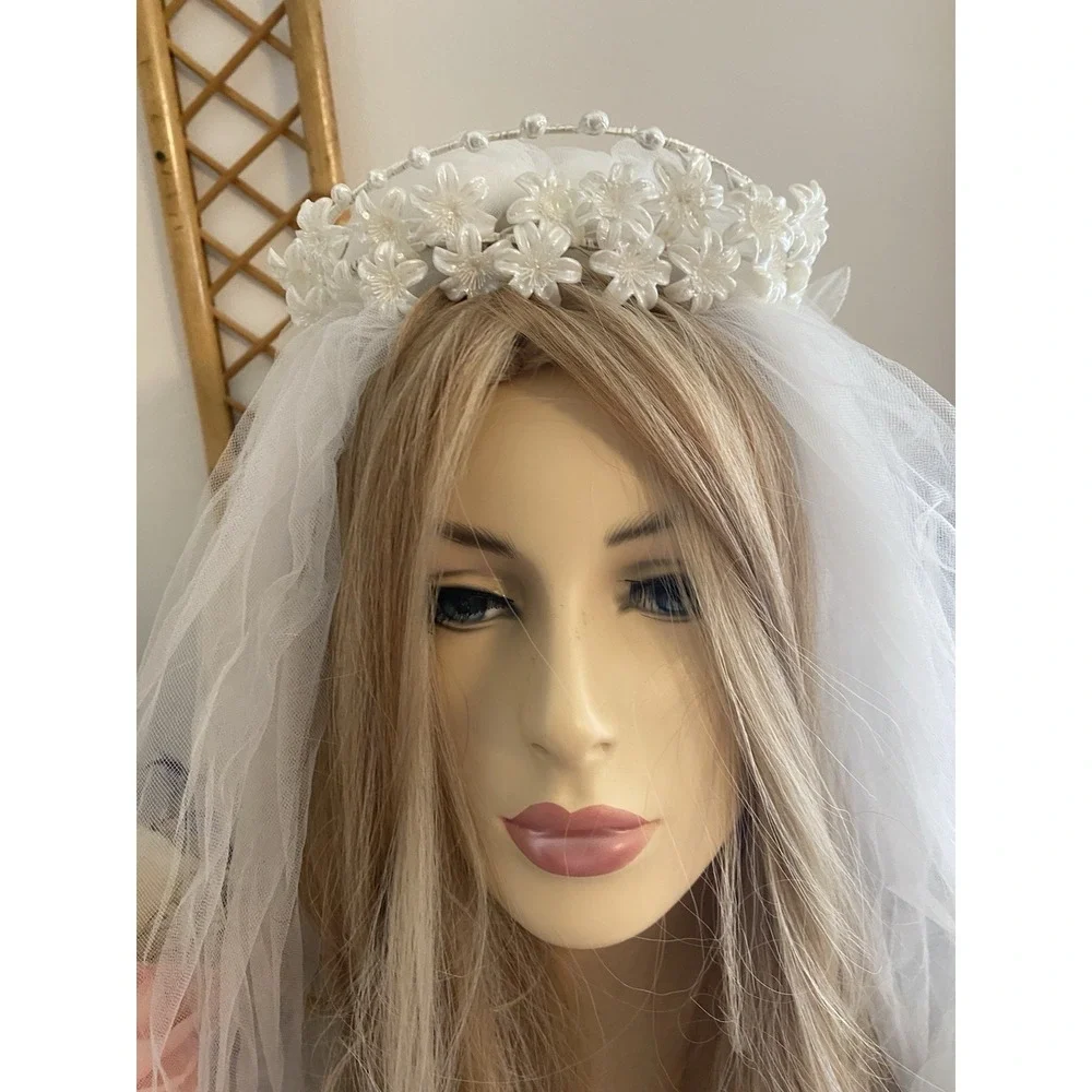 Vintage Floral Beaded Pearl Embellished Wedding‎ Crown Headband Pearlescent EUC